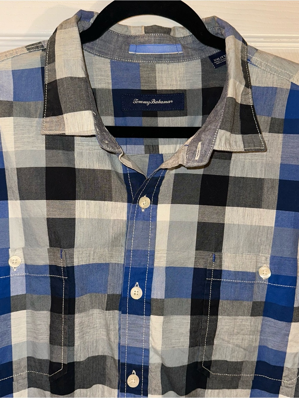 Tommy Bahama Men's XXL Blue Plaid Button-Up Shirt